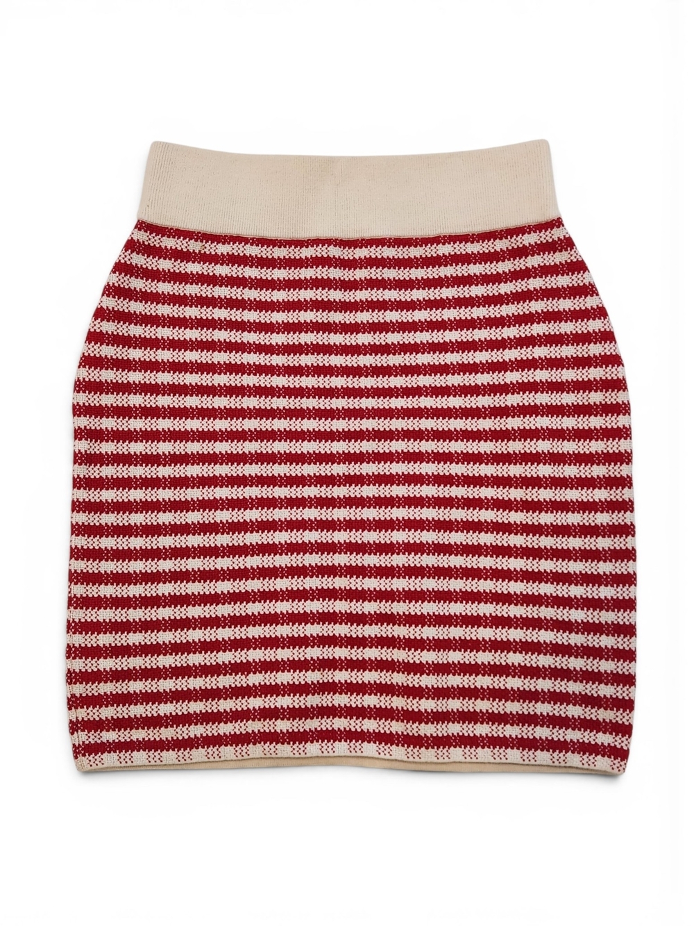 Paris Atelier & Other Stories Red and Cream Striped Knit Pencil Skirt